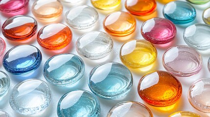 Poster - Collection of colorful glass buttons with soft shadows on a light background