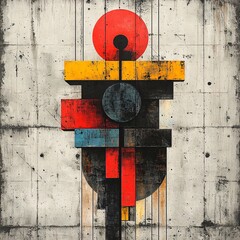 Poster - A striking arrangement of stacked geometric shapes showcasing bold colors and textures