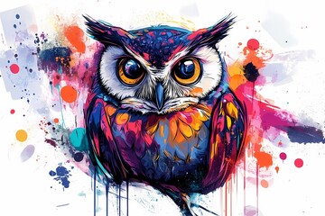  Vibrant Owl in Abstract Watercolor Splash