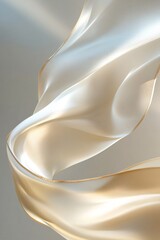 Poster - Light gold silk ribbon flowing softly with a gradient of gray in a serene setting