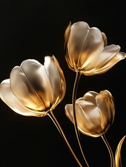 Poster - Golden tulip flowers illuminated against a dark background in a stunning floral arrangement
