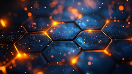 Poster - Vibrant hexagon pattern with glowing accents and deep blue background