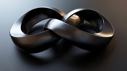 Poster - Intertwined black matte rings create a striking abstract design on a dark surface