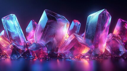 Poster - Colorful abstract glass shapes with frosted textures illuminated in vibrant light