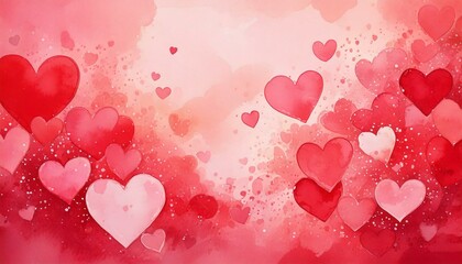 Wall Mural - A soft watercolor Valentine's Day background in shades of pink, red, and coral