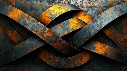 Poster - Dynamic abstract patterns in textured blue and gold tones with metallic accents