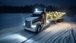 © Simon - Merry Christmas Big Rick Trailer Truck With Fir Tree Riding in Snowfall at Night