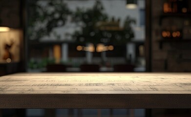 Wall Mural - Empty light wood table top with a blurred kitchen interior background for product display montage