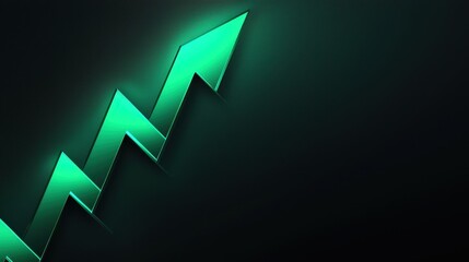 Poster - Green Upward Arrow Symbolizing Growth and Progress on a Dark Background for Financial Concepts