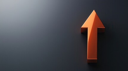 Poster - Orange arrow pointing upwards on a textured dark background for design and direction concepts