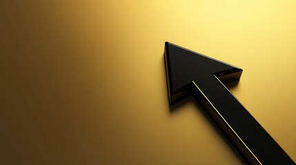 Poster - Black Arrow Pointing Upward on a Glossy Gold Background Reflecting Success and Growth