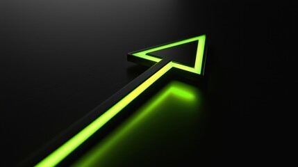 Poster - Neon Green Arrow Icon on Dark Background for Creative Direction and Navigation Concepts
