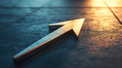 Poster - Metallic Arrow Pointing Upward on a Textured Surface with Warm Lighting Effects