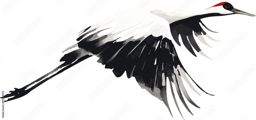 white background Vector illustration of a graceful red-crowned crane ...