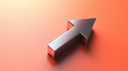 Poster - Metallic Arrow Pointing Upward on Smooth Orange Background for Directional Concepts