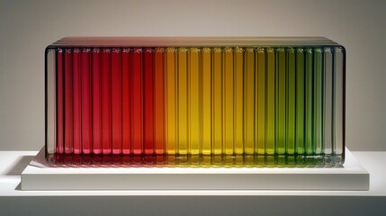 Poster - Colorful Linear Arrangement of Transparent Rectangular Blocks Gradating from Red to Green on a White Background
