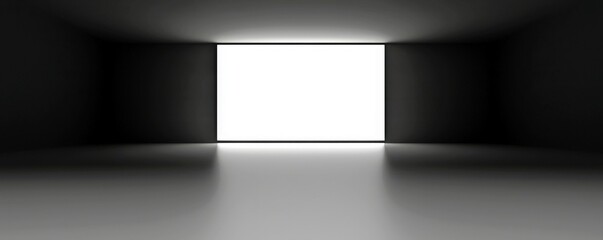 Poster - Minimalist Interior Space with Bright White Light Emitting from Rectangular Opening in Dark Surroundings