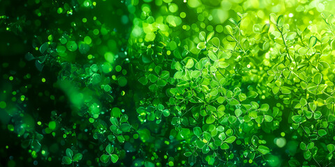 Wall Mural - Beautiful green leaves with bokeh light background, Nature background