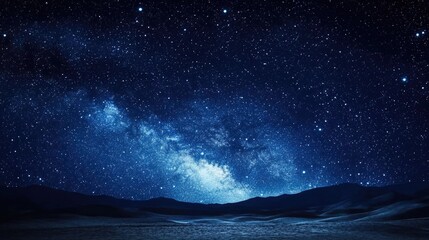 Wall Mural - Majestic Milky Way galaxy over dark desert landscape at night.