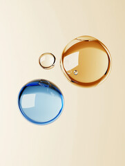 Wall Mural - molecules, glass bubbles, , cosmetic moisturizing water molecules, cosmetic essence, liquid oil foam