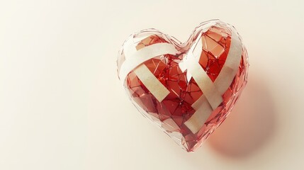 Poster - A shattered heart icon digitally recreated with bandages, placed on a clean and light neutral background