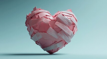 Poster - A shattered heart icon digitally recreated with bandages, placed on a clean and light neutral background