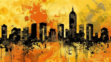 Wall Mural - Urban Silhouette Abstract Art Background - a modern and captivating visual. The skyscraper skyline creates a sleek and contemporary urban aesthetic.