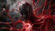 © Cemplaxxstd - Crimson Horror: A nightmarish digital creature, veins and roots intertwine, creating a terrifying and unsettling image.  A chilling display of digital artistry.