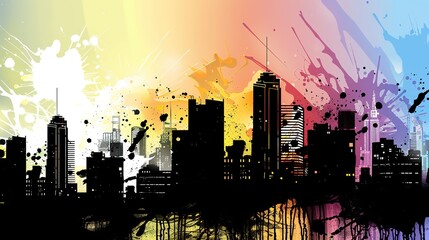 Urban Silhouette Abstract Art Background - a modern and captivating visual. The skyscraper skyline creates a sleek and contemporary urban aesthetic.