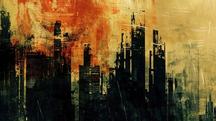 Wall Mural - Urban Silhouette Abstract Art Background - a modern and captivating visual. The skyscraper skyline creates a sleek and contemporary urban aesthetic.