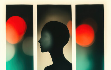 Poster - Silhouette Against Abstract Colorful Bokeh in Green and Red Tones