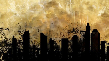 Urban Silhouette Abstract Art Background - a modern and captivating visual. The skyscraper skyline creates a sleek and contemporary urban aesthetic.