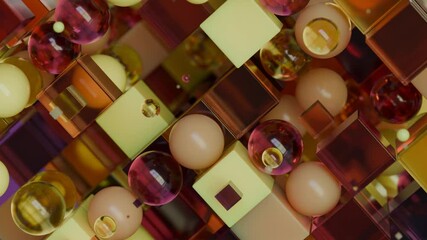 Poster - loop 3d animation of a variety of glass cubes and spheres that appear, increasing in size. abstract 