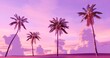 © FlatFloatCreation - Palm trees lining the sandy beach. Pink and purple summer landscape. 3D rendering.