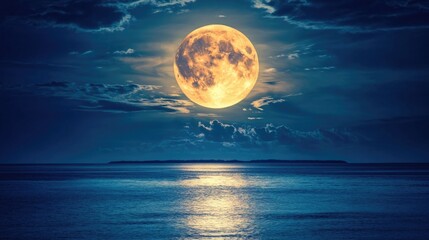 Wall Mural - full moon over lake or ocean