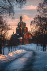 Sticker - Snowy landscape with church