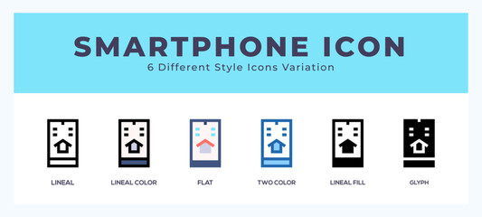 Aufkleber - Smartphone icon set. outline. glyph black. flat color and filled line color