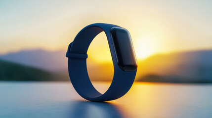 Poster - sleek blue fitness band against sunset backdrop, showcasing modern design and technology