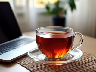 Wall Mural - Cup of Tea with Laptop