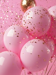 Poster - Pink Balloons with Gold Confetti