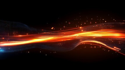 Poster - Abstract digital design with vibrant orange and blue light trails on a dark background for creative projects