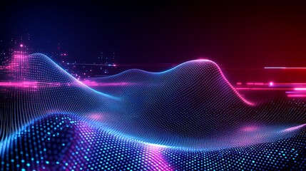 Poster - Abstract Digital Landscape with Neon Colors and Data Points Creating a Futuristic Technology Background