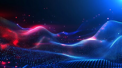 Poster - Abstract Digital Waveforms with Colorful Lights in Blue and Red Hues for Futuristic Background and Design