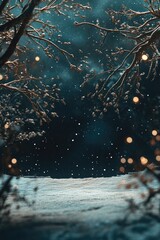 Wall Mural - snowy landscape with trees and lights