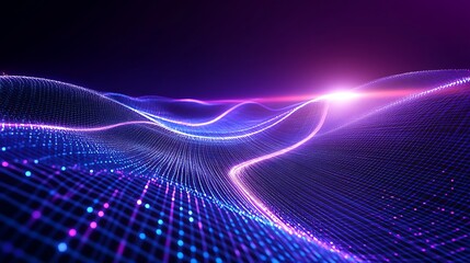 Poster - abstract digital waves with neon light effects in a dark background for futuristic themes and design