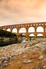 Wall Mural - Famous Pont du Gard, roman aqueduct across the Gardon river, near Remoulins, France