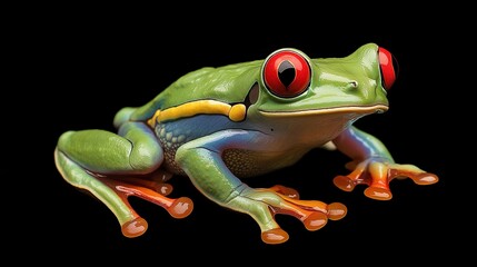 Wall Mural - The vibrant and striking red-eyed tree frog perched on lush green leaves