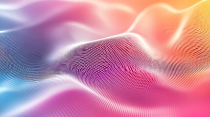 Poster - abstract digital background with a glowing mesh and a gradient of pink, yellow, and blue.