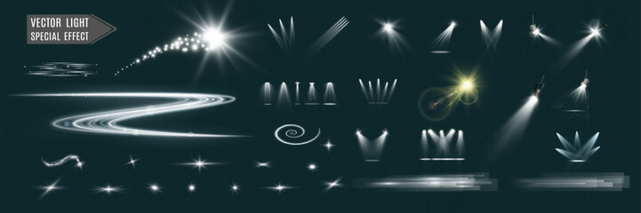 Wall Mural - light white speed and spotlight shine effect,glow line sparkle shine. silver white wavy effects.