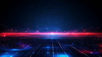 Poster - futuristic abstract digital background with vibrant light trails and grid pattern for technology con